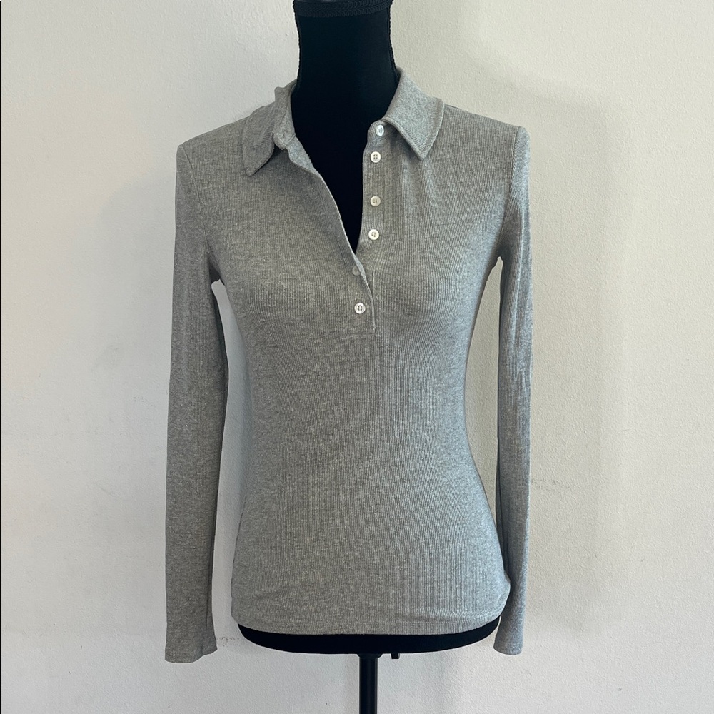 Zara Gray Shimmered Button Down Long Sleeve Shirt